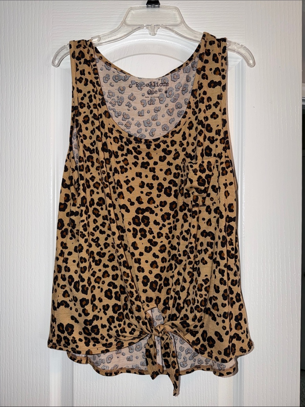 Rebellious One Leopard-Print Tie-Front Tank in Tan and Black